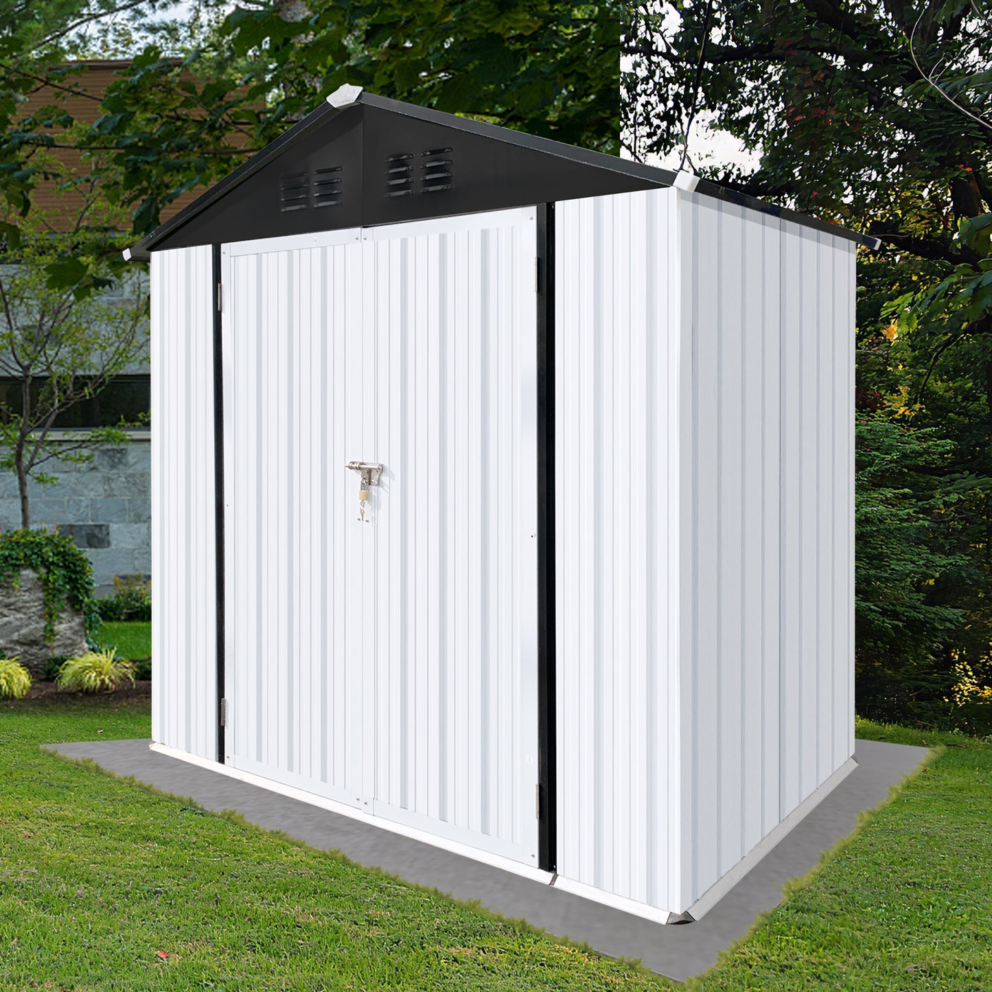 Outdoor storage sheds 6FTx4FT Apex roof White+Black