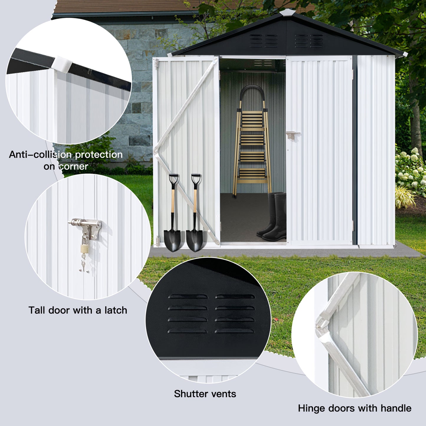 Outdoor storage sheds 6FTx4FT Apex roof White+Black