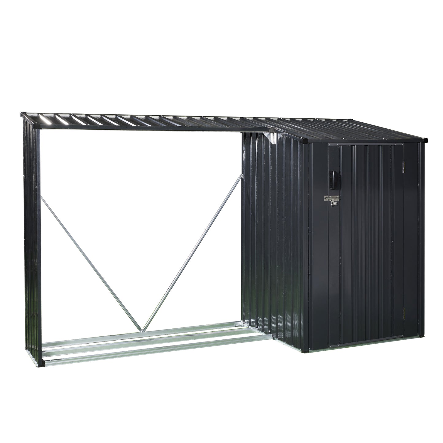 Outdoor Steel Firewood Rack and Metal Storage Shed,Two-In-One,Black (W540P171889) updated version