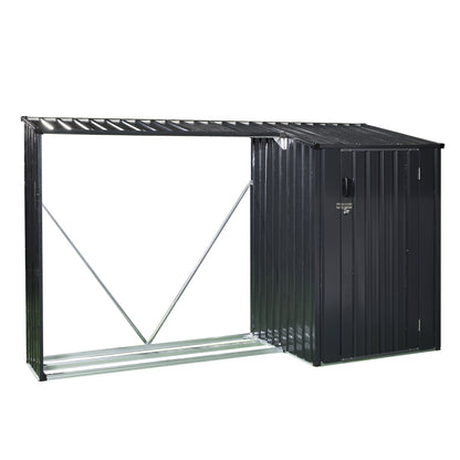 Outdoor Steel Firewood Rack and Metal Storage Shed,Two-In-One,Black (W540P171889) updated version