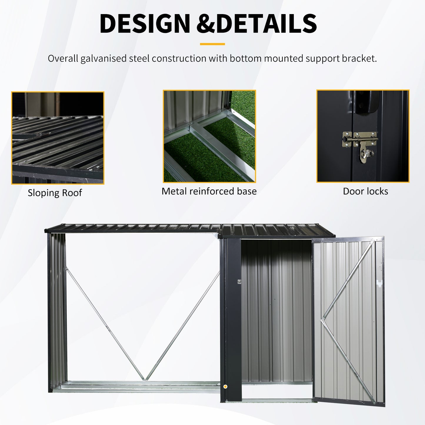 Outdoor Steel Firewood Rack and Metal Storage Shed,Two-In-One,Black (W540P171889) updated version