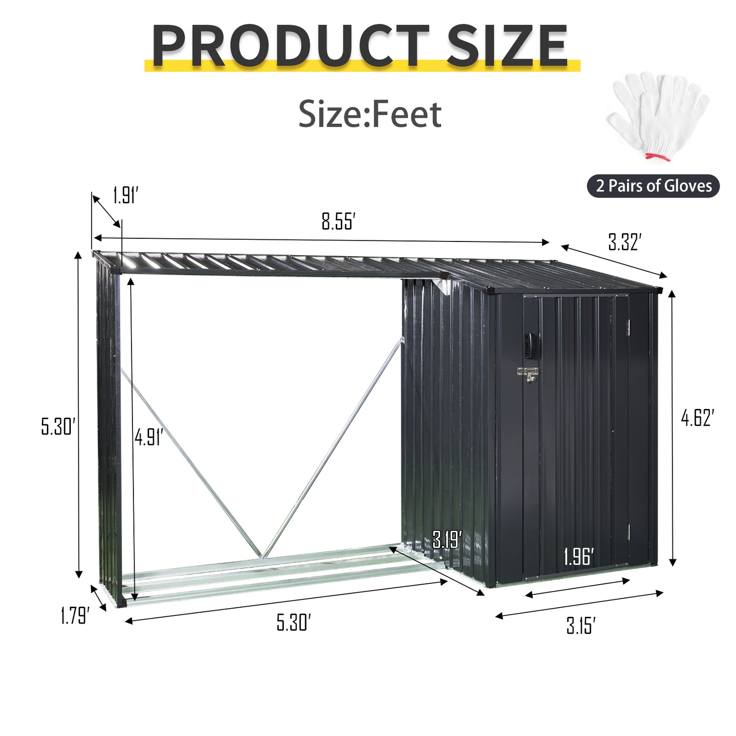 Outdoor Steel Firewood Rack and Metal Storage Shed,Two-In-One,Black (W540P171889) updated version