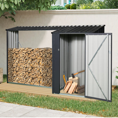 Outdoor Steel Firewood Rack and Metal Storage Shed,Two-In-One,Black (W540P171889) updated version