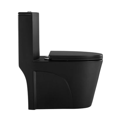 1.1/1.60 GPF Dual-Flush One Piece Toilet, Water-Saving Elongated Comfort Height Floor Mounted, Soft Close Seat, 1000 Gram Map Flushing Score Toilet, Matte Black 24T01-MB