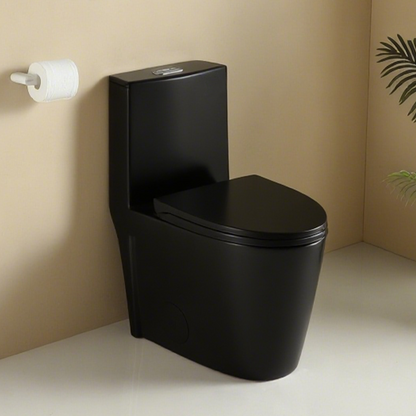 1.1/1.60 GPF Dual-Flush One Piece Toilet, Water-Saving Elongated Comfort Height Floor Mounted, Soft Close Seat, 1000 Gram Map Flushing Score Toilet, Matte Black 24T01-MB