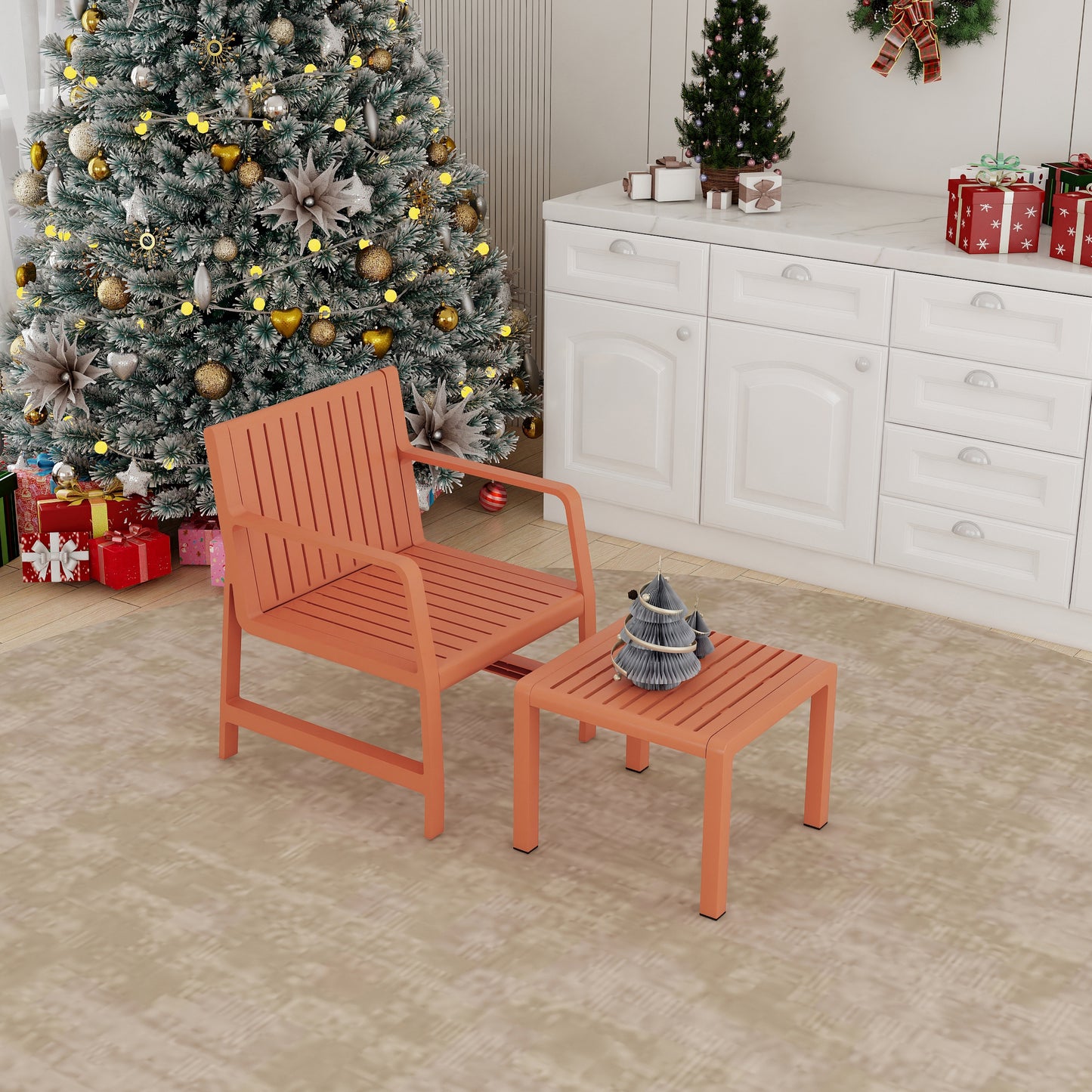 2-Piece Indoor/Outdoor Furniture set 1 Chairs & 1 Coffee Tables Waterproof PP Material- Easy Assembly Patio Conversation Set