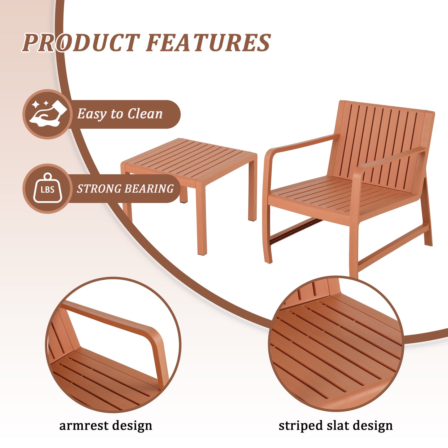 2-Piece Indoor/Outdoor Furniture set 1 Chairs & 1 Coffee Tables Waterproof PP Material- Easy Assembly Patio Conversation Set