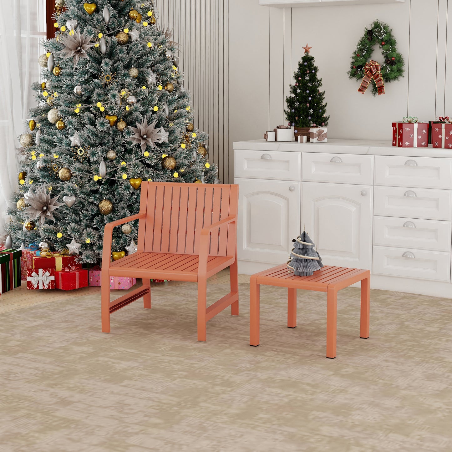 2-Piece Indoor/Outdoor Furniture set 1 Chairs & 1 Coffee Tables Waterproof PP Material- Easy Assembly Patio Conversation Set