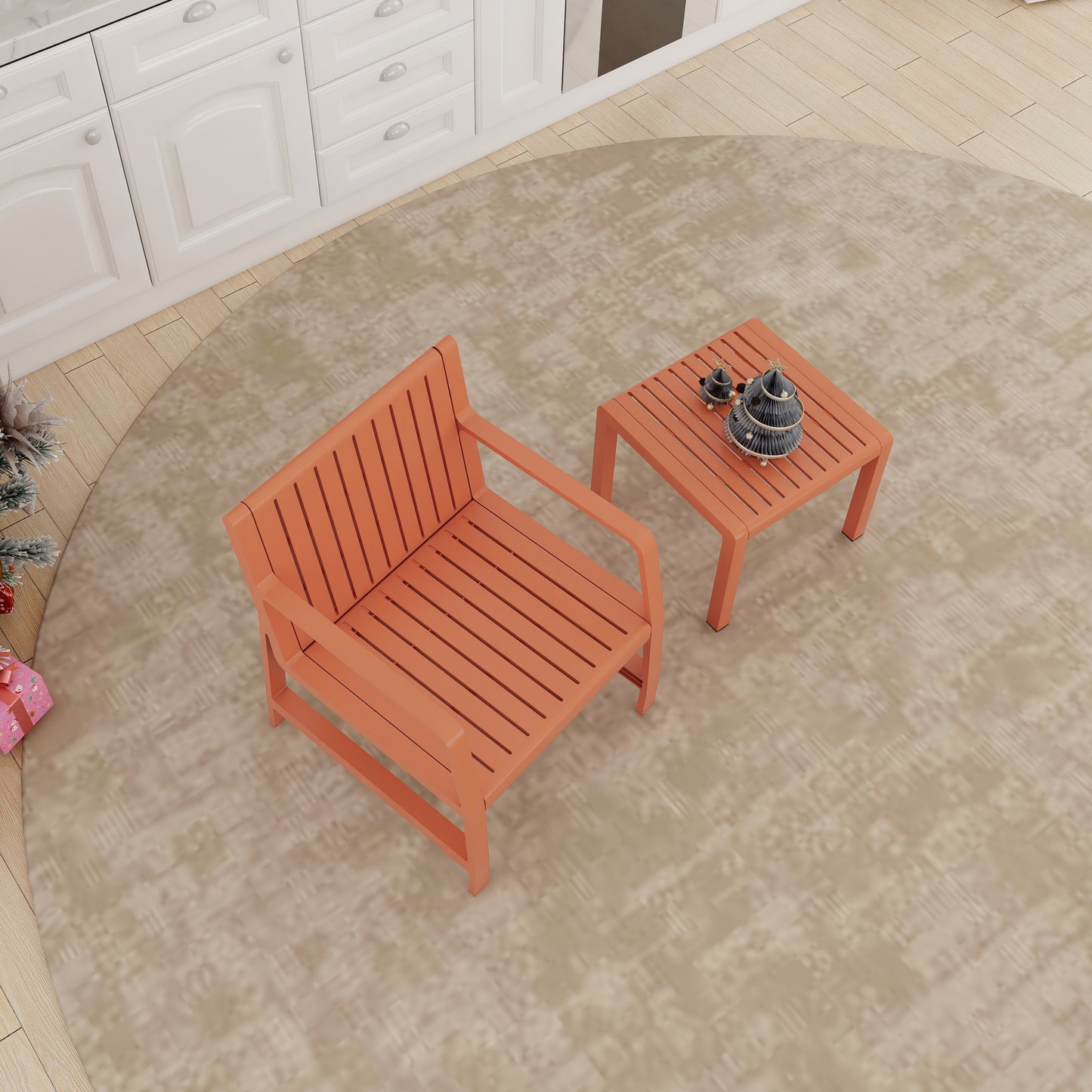 2-Piece Indoor/Outdoor Furniture set 1 Chairs & 1 Coffee Tables Waterproof PP Material- Easy Assembly Patio Conversation Set