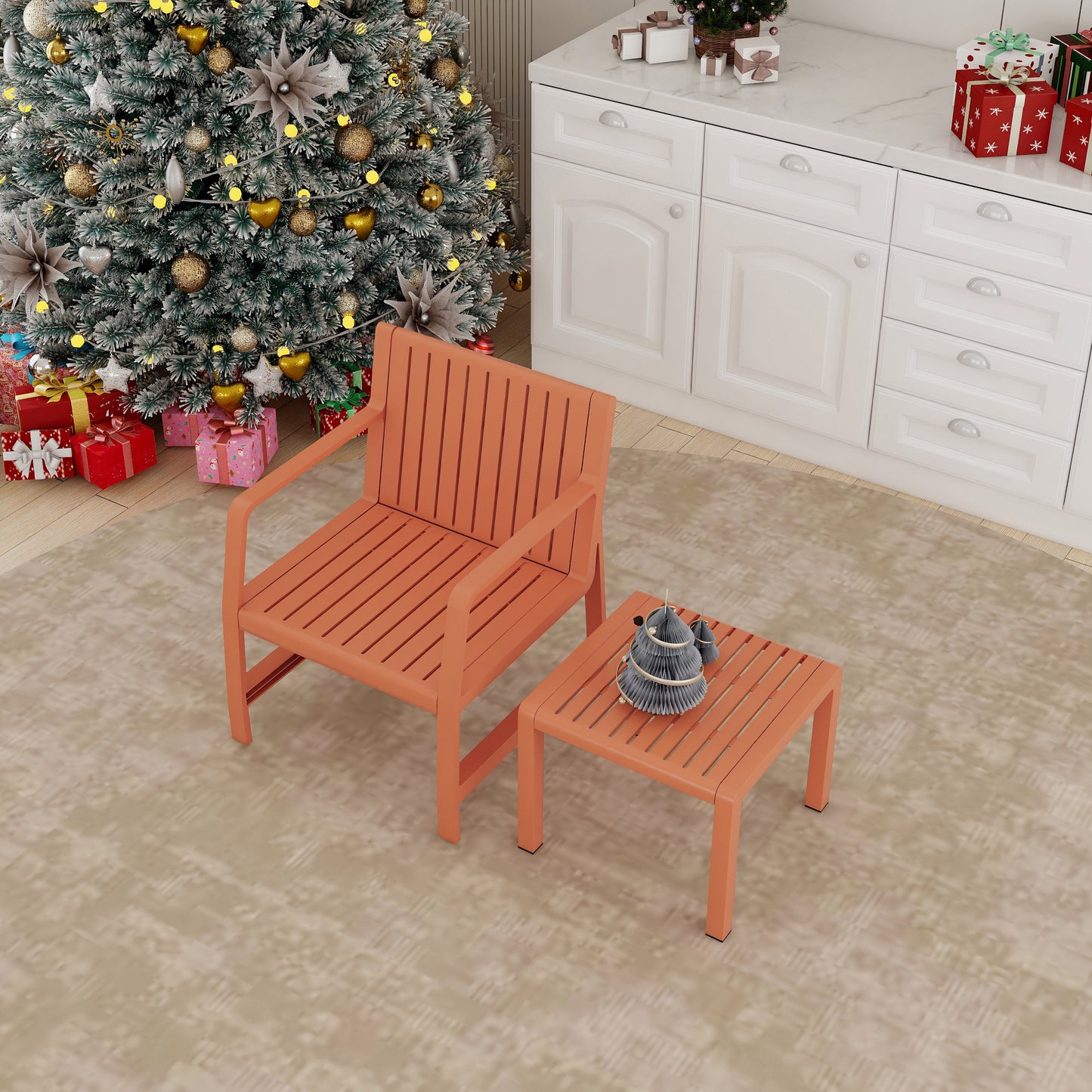 2-Piece Indoor/Outdoor Furniture set 1 Chairs & 1 Coffee Tables Waterproof PP Material- Easy Assembly Patio Conversation Set