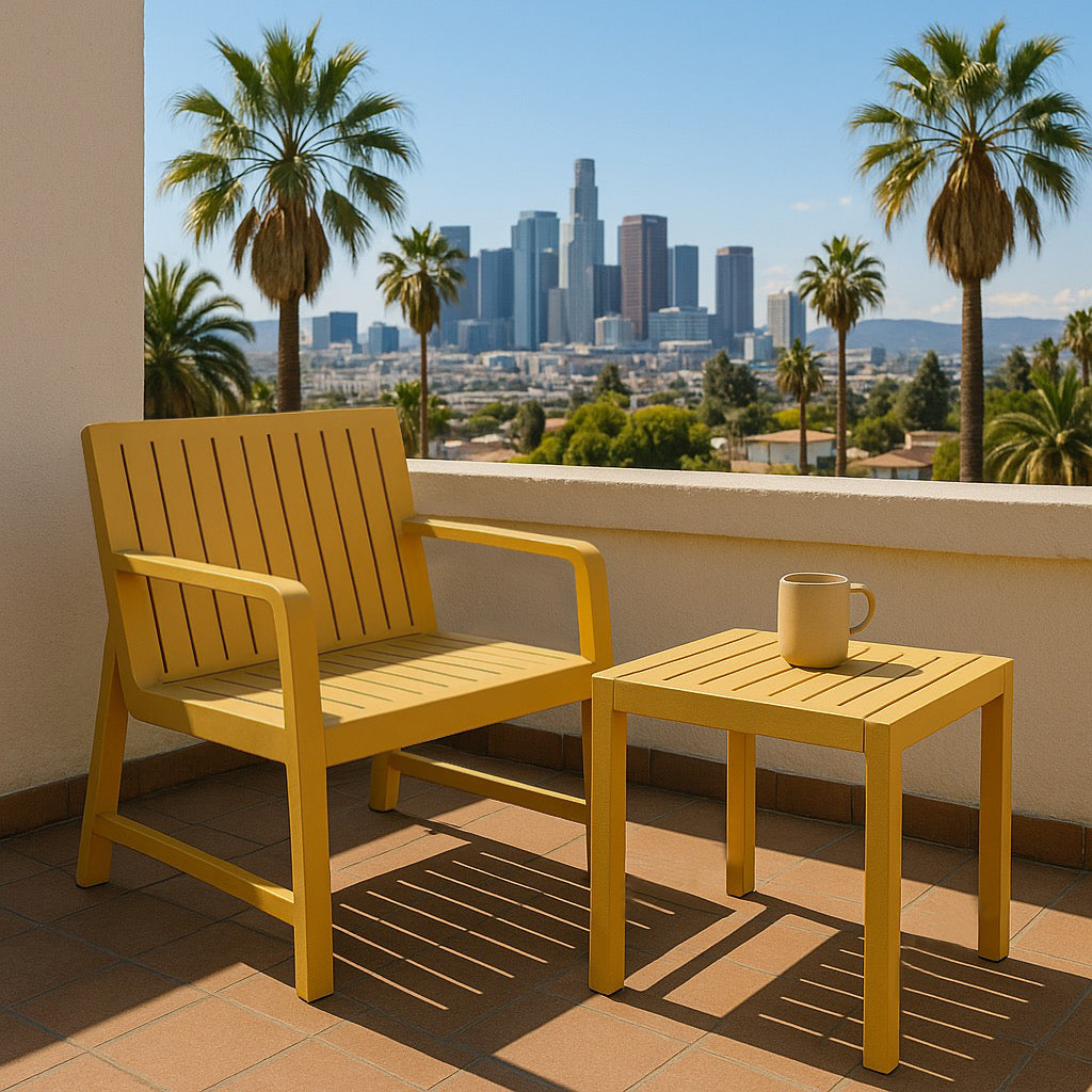 2-Piece Indoor/Outdoor Furniture set 1 Chairs & 1 Coffee Tables Waterproof PP Material - Easy Assembly Patio Conversation Set (Yellow)