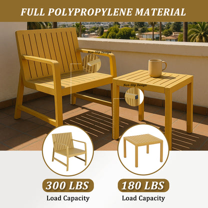 2-Piece Indoor/Outdoor Furniture set 1 Chairs & 1 Coffee Tables Waterproof PP Material - Easy Assembly Patio Conversation Set (Yellow)