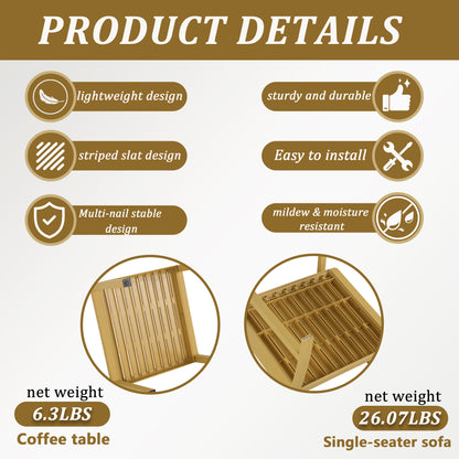 2-Piece Indoor/Outdoor Furniture set 1 Chairs & 1 Coffee Tables Waterproof PP Material - Easy Assembly Patio Conversation Set (Yellow)