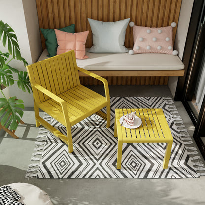 2-Piece Indoor/Outdoor Furniture set 1 Chairs & 1 Coffee Tables Waterproof PP Material - Easy Assembly Patio Conversation Set (Yellow)