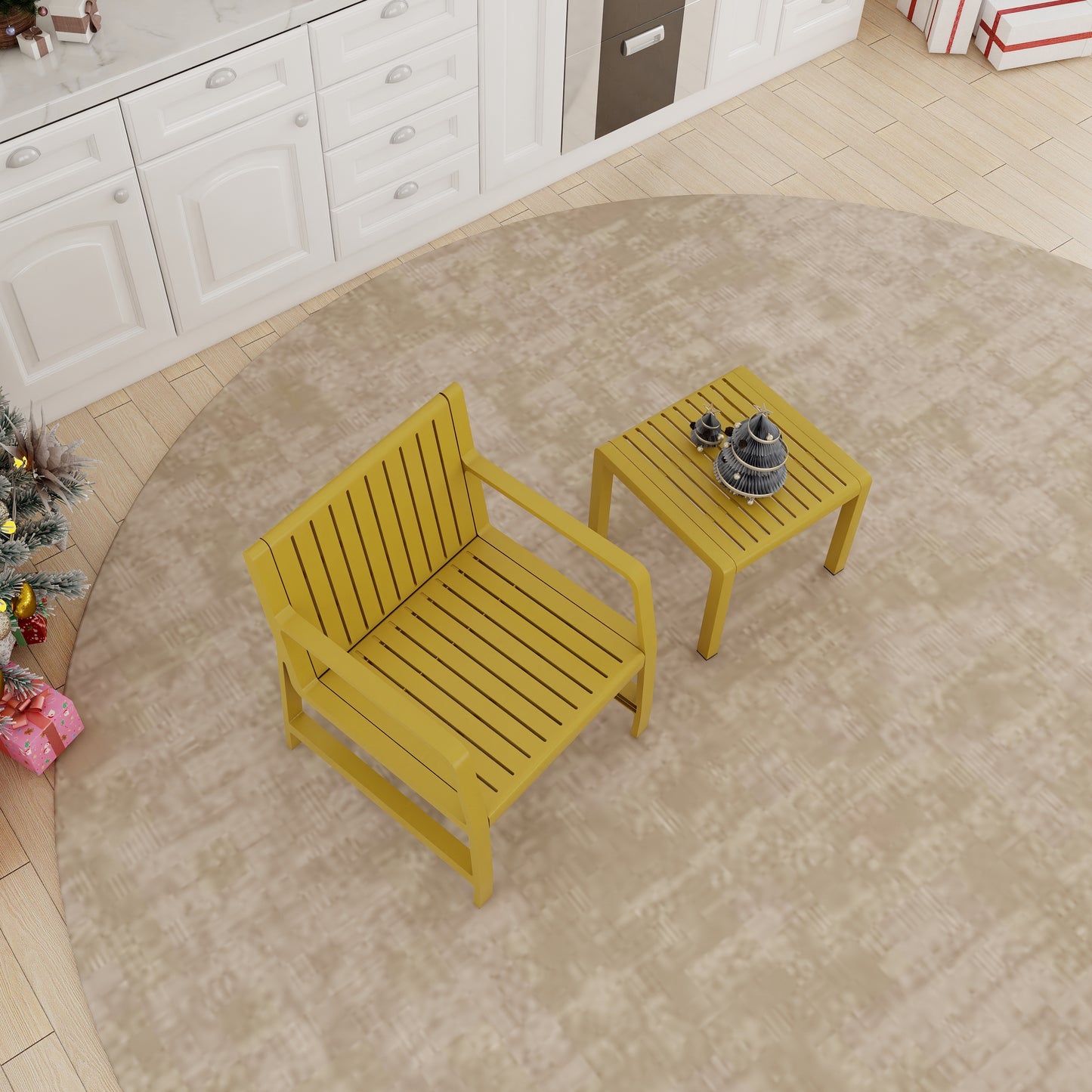 2-Piece Indoor/Outdoor Furniture set 1 Chairs & 1 Coffee Tables Waterproof PP Material - Easy Assembly Patio Conversation Set (Yellow)