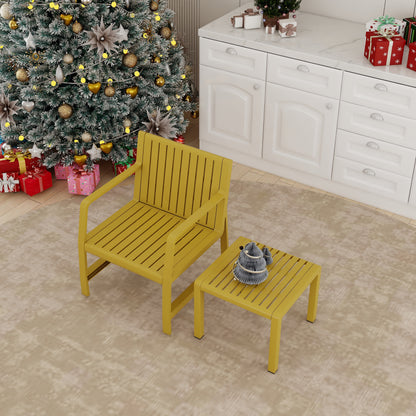 2-Piece Indoor/Outdoor Furniture set 1 Chairs & 1 Coffee Tables Waterproof PP Material - Easy Assembly Patio Conversation Set (Yellow)