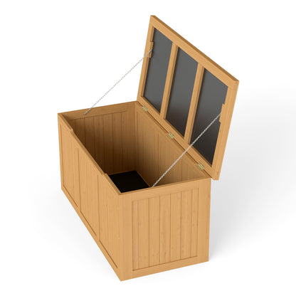 67 Gallon Outdoor Wooden Deck Box Solid Wood Storage Box Seat & Table Top for Patio Furniture Cushions, Pool Toys & Garden Tools