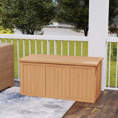 67 Gallon Outdoor Wooden Deck Box Solid Wood Storage Box Seat & Table Top for Patio Furniture Cushions, Pool Toys & Garden Tools