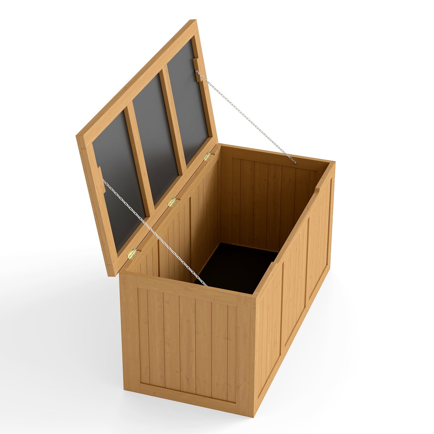 67 Gallon Outdoor Wooden Deck Box Solid Wood Storage Box Seat & Table Top for Patio Furniture Cushions, Pool Toys & Garden Tools