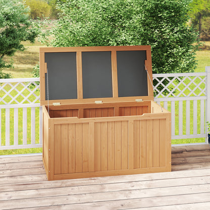 67 Gallon Outdoor Wooden Deck Box Solid Wood Storage Box Seat & Table Top for Patio Furniture Cushions, Pool Toys & Garden Tools