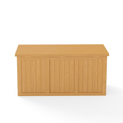 67 Gallon Outdoor Wooden Deck Box Solid Wood Storage Box Seat & Table Top for Patio Furniture Cushions, Pool Toys & Garden Tools