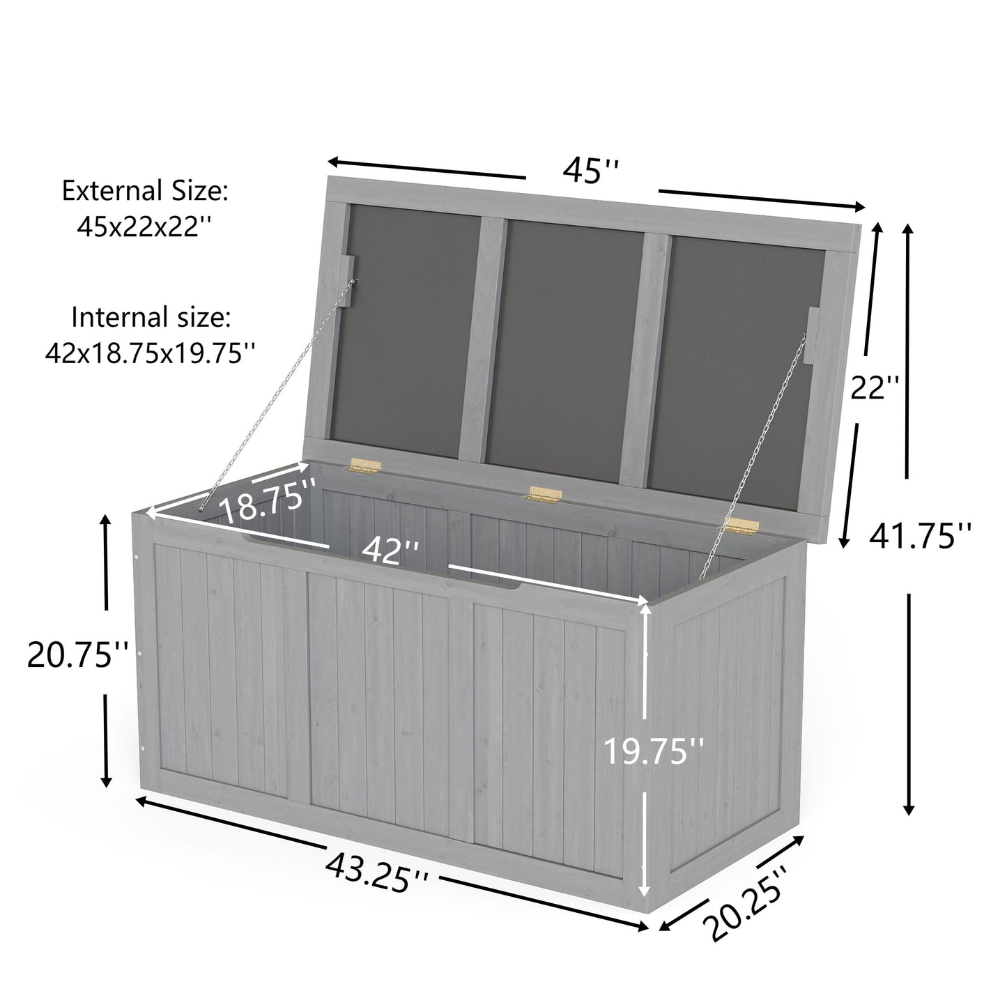 67 Gallon Outdoor Wooden Deck Box Solid Wood Storage Box Seat & Table Top for Patio Furniture Cushions, Pool Toys & Garden Tools