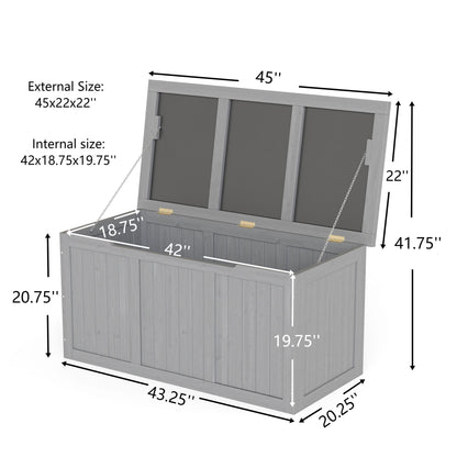 67 Gallon Outdoor Wooden Deck Box Solid Wood Storage Box Seat & Table Top for Patio Furniture Cushions, Pool Toys & Garden Tools