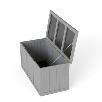 67 Gallon Outdoor Wooden Deck Box Solid Wood Storage Box Seat & Table Top for Patio Furniture Cushions, Pool Toys & Garden Tools