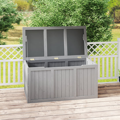 67 Gallon Outdoor Wooden Deck Box Solid Wood Storage Box Seat & Table Top for Patio Furniture Cushions, Pool Toys & Garden Tools