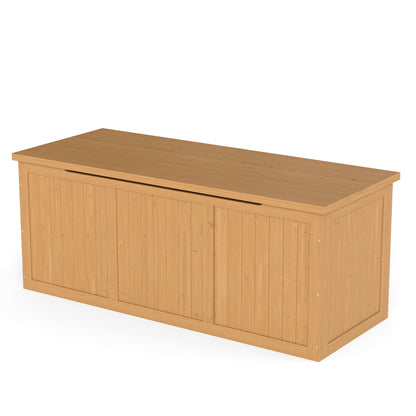 112 Gallon Outdoor Wooden Deck Box Solid Wood Storage Box Seat & Table Top for Patio Furniture Cushions, Pool Toys & Garden Tools