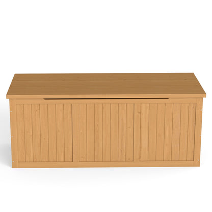 112 Gallon Outdoor Wooden Deck Box Solid Wood Storage Box Seat & Table Top for Patio Furniture Cushions, Pool Toys & Garden Tools