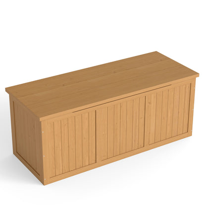 112 Gallon Outdoor Wooden Deck Box Solid Wood Storage Box Seat & Table Top for Patio Furniture Cushions, Pool Toys & Garden Tools