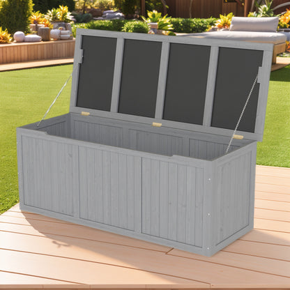 112 Gallon Outdoor Wooden Deck Box Solid Wood Storage Box Seat & Table Top for Patio Furniture Cushions, Pool Toys & Garden Tools