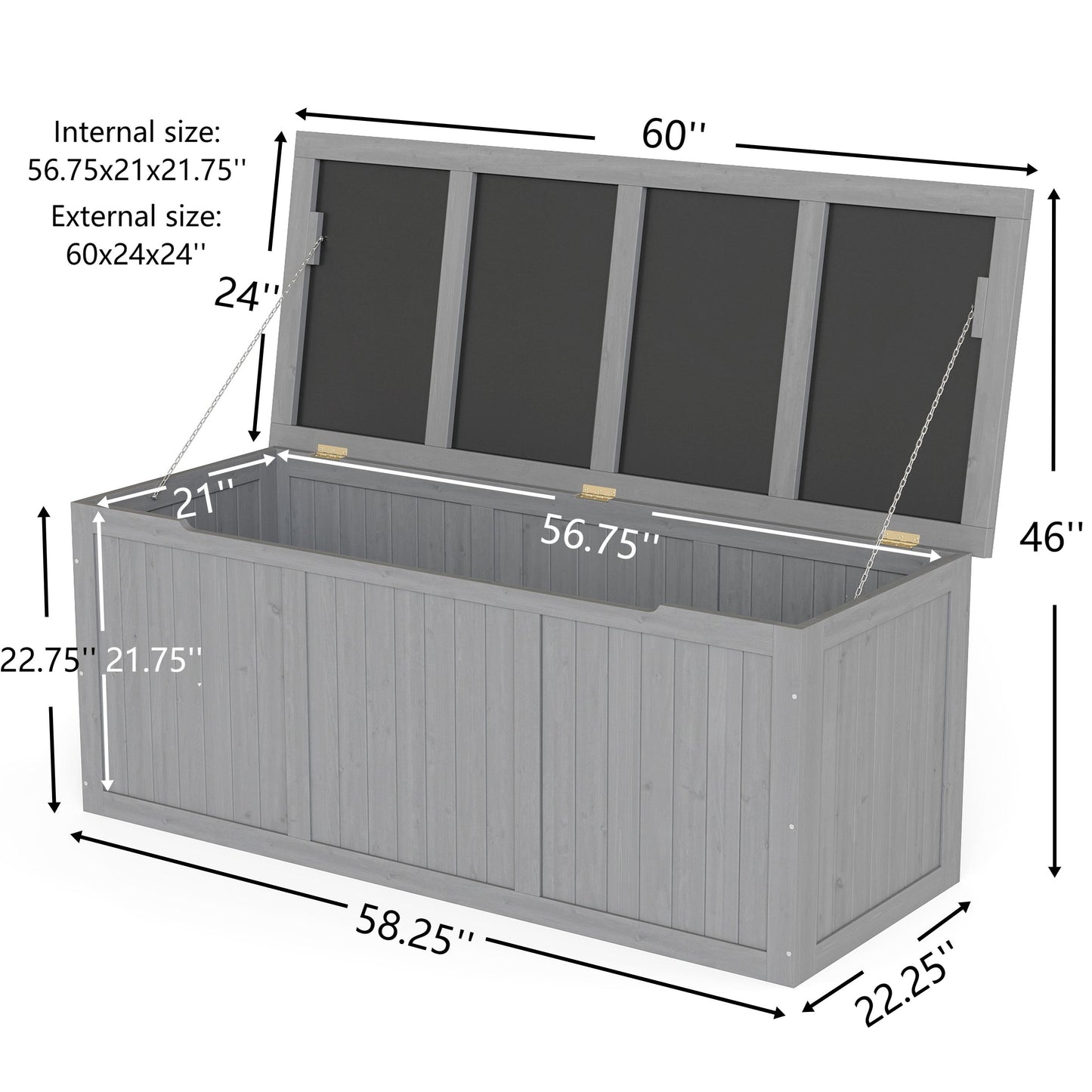 112 Gallon Outdoor Wooden Deck Box Solid Wood Storage Box Seat & Table Top for Patio Furniture Cushions, Pool Toys & Garden Tools
