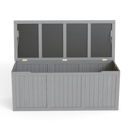 112 Gallon Outdoor Wooden Deck Box Solid Wood Storage Box Seat & Table Top for Patio Furniture Cushions, Pool Toys & Garden Tools