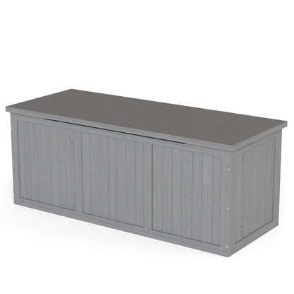 112 Gallon Outdoor Wooden Deck Box Solid Wood Storage Box Seat & Table Top for Patio Furniture Cushions, Pool Toys & Garden Tools