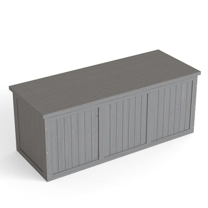 112 Gallon Outdoor Wooden Deck Box Solid Wood Storage Box Seat & Table Top for Patio Furniture Cushions, Pool Toys & Garden Tools