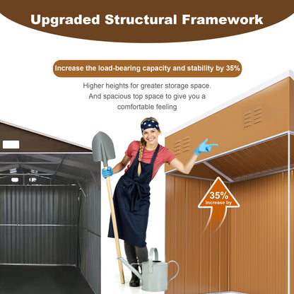 8x4 FT Heavy-Duty Metal Storage Shed with Double Doors, Windows & Ventilation - Weatherproof Outdoor Garden Shed for Backyard, Lawn and Tool Organization