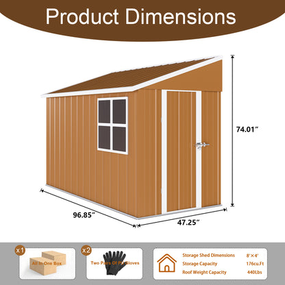 8x4 FT Heavy-Duty Metal Storage Shed with Double Doors, Windows & Ventilation - Weatherproof Outdoor Garden Shed for Backyard, Lawn and Tool Organization