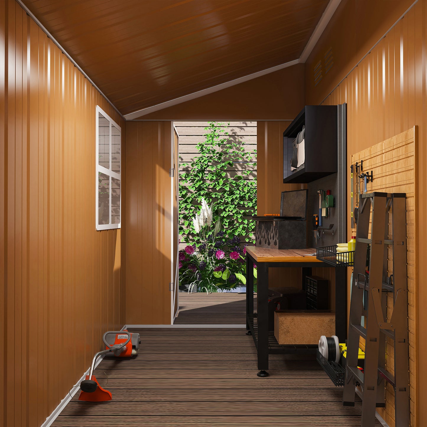 8x4 FT Heavy-Duty Metal Storage Shed with Double Doors, Windows & Ventilation - Weatherproof Outdoor Garden Shed for Backyard, Lawn and Tool Organization