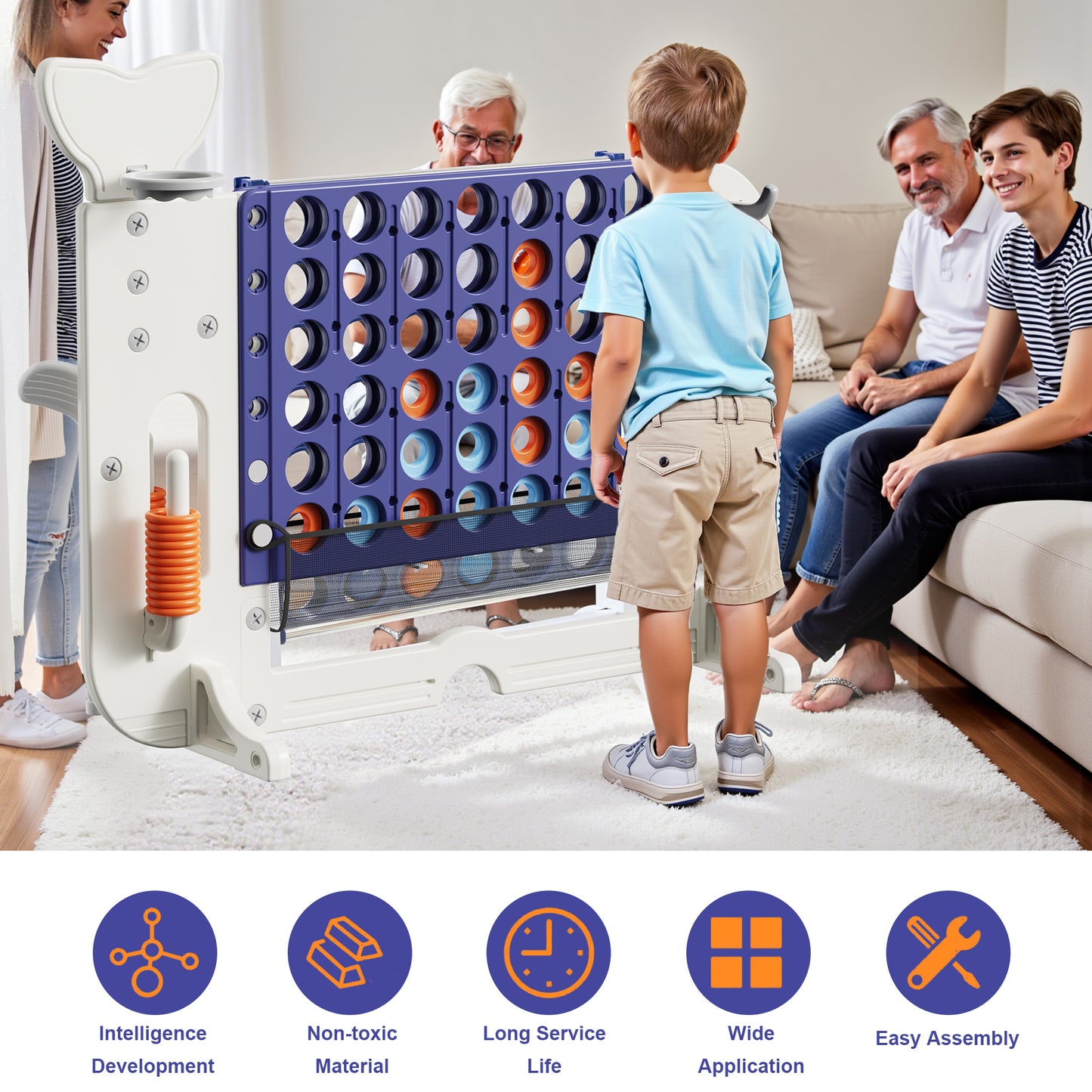 4-to-Score Giant Game Set with Mesh Bag & Jumbo Connect 4, Basketball Hoop, Ring Toss & Golf Games & Height Adjustable for Indoor & Outdoor Fun for Kids and Adults
