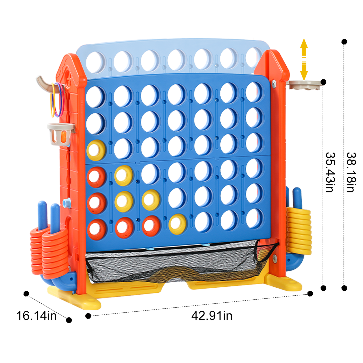 4-to-Score Giant Game Set with Mesh Bag & Jumbo Connect 4, Basketball Hoop, Ring Toss & Golf Games & Height Adjustable for Indoor & Outdoor Fun for Kids and Adults