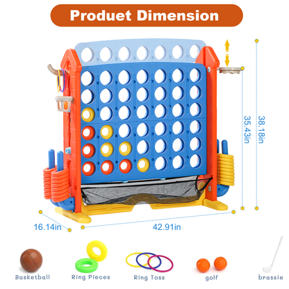 4-to-Score Giant Game Set with Mesh Bag & Jumbo Connect 4, Basketball Hoop, Ring Toss & Golf Games & Height Adjustable for Indoor & Outdoor Fun for Kids and Adults