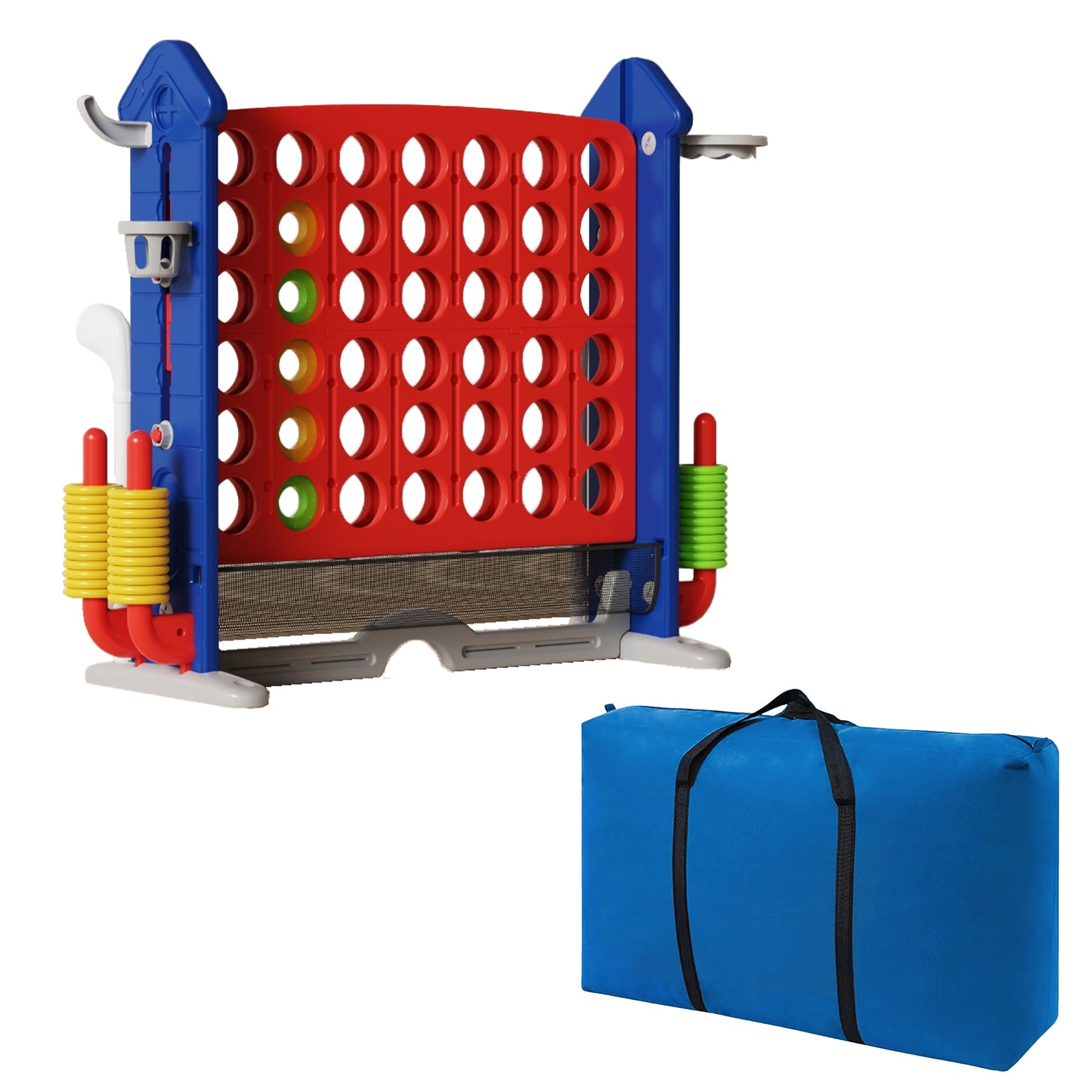 4-to-Score Giant Game Set with Mesh Bag & Jumbo Connect 4, Basketball Hoop, Ring Toss & Golf Games & Height Adjustable for Indoor & Outdoor Fun for Kids and Adults