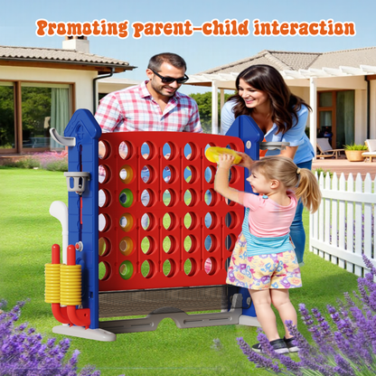 4-to-Score Giant Game Set with Mesh Bag & Jumbo Connect 4, Basketball Hoop, Ring Toss & Golf Games & Height Adjustable for Indoor & Outdoor Fun for Kids and Adults