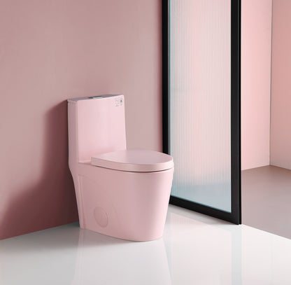 1.1/1.60 GPF Dual-Flush One Piece Toilet, Water-Saving Elongated Comfort Height Floor Mounted, Soft Close 1000 Gram Map Flushing Score Toilet, Rose 24T01-RS