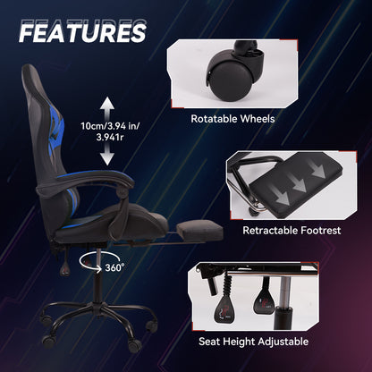 Gaming Chair Black-Blue - Ergonomic PU Seat w/Adjustable Armrests & Metal Legs