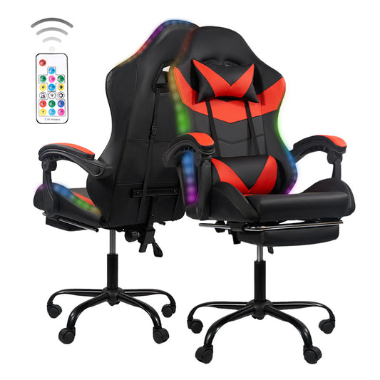 Gaming Chair Black-Red - Ergonomic PU Seat w/RGB Lighting & Synced Armrests