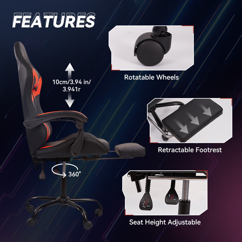 Gaming Chair Black-Red - Ergonomic PU Seat w/RGB Lighting & Synced Armrests