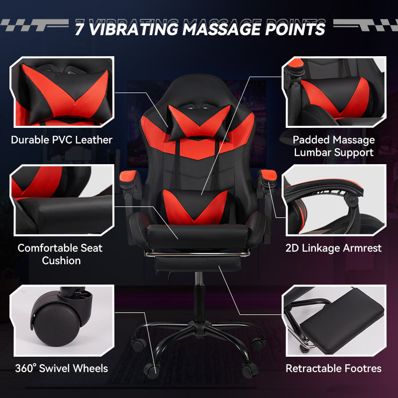 Gaming Chair Black-Red - Ergonomic PU Seat w/RGB Lighting & Synced Armrests